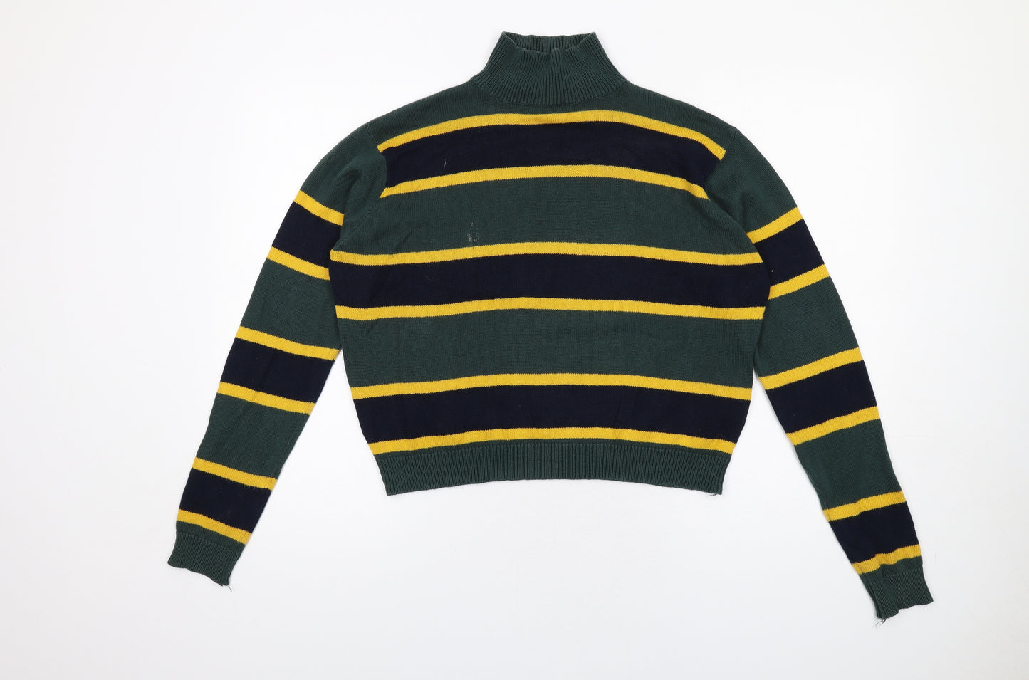 Brandy Melville Womens Green High Neck Striped Cotton Pullover Jumper One Size
