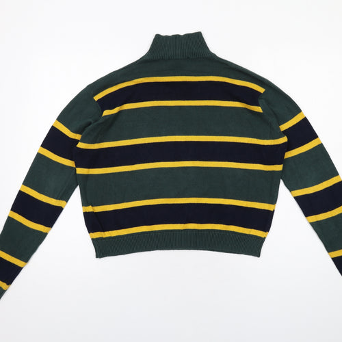 Brandy Melville Womens Green High Neck Striped Cotton Pullover Jumper One Size