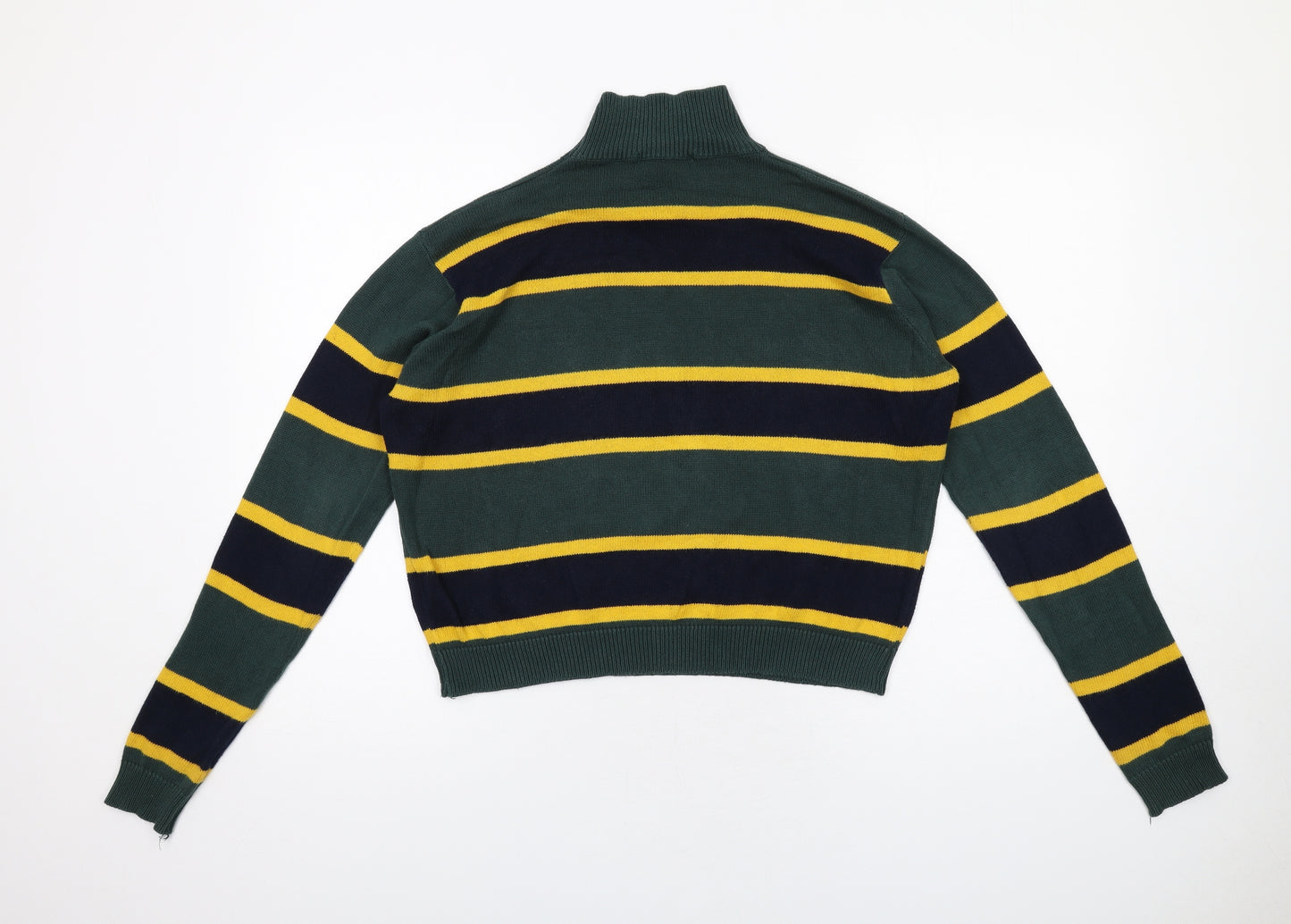 Brandy Melville Womens Green High Neck Striped Cotton Pullover Jumper One Size
