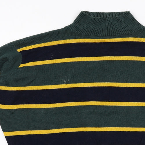 Brandy Melville Womens Green High Neck Striped Cotton Pullover Jumper One Size