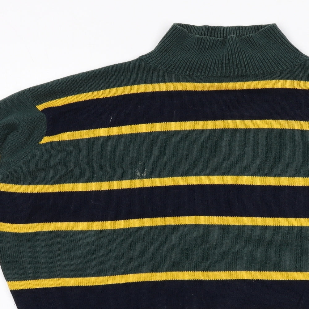Brandy Melville Womens Green High Neck Striped Cotton Pullover Jumper One Size