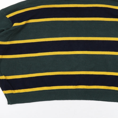 Brandy Melville Womens Green High Neck Striped Cotton Pullover Jumper One Size