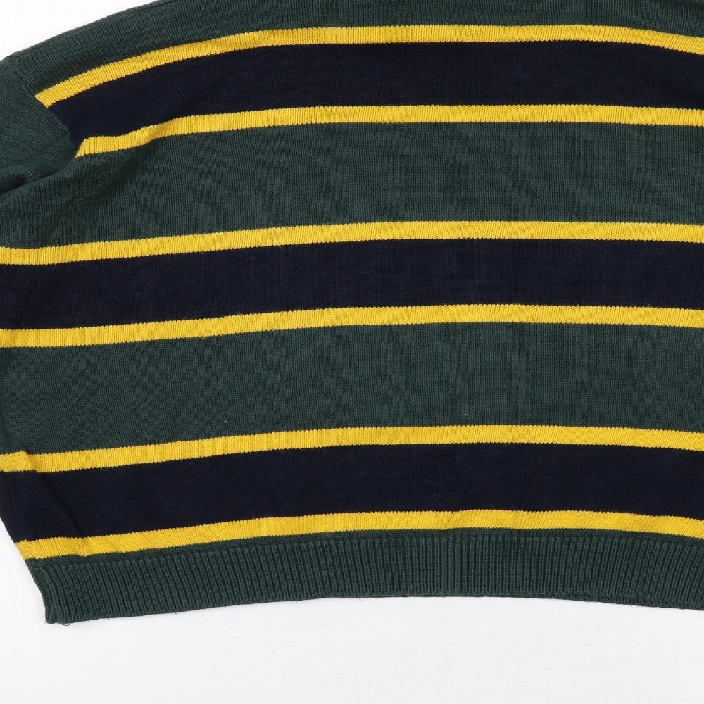 Brandy Melville Womens Green High Neck Striped Cotton Pullover Jumper One Size