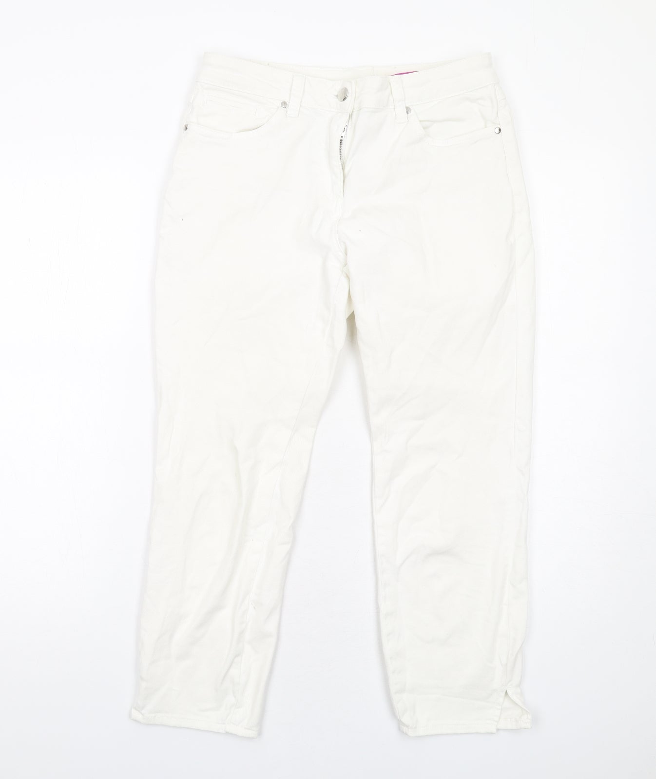 Jasper Conran Womens White Cotton Straight Jeans Size 10 L23 in Regular Zip