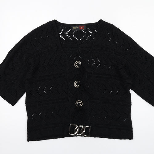 Stephen Y Womens Black V-Neck Acrylic Cardigan Jumper Size L