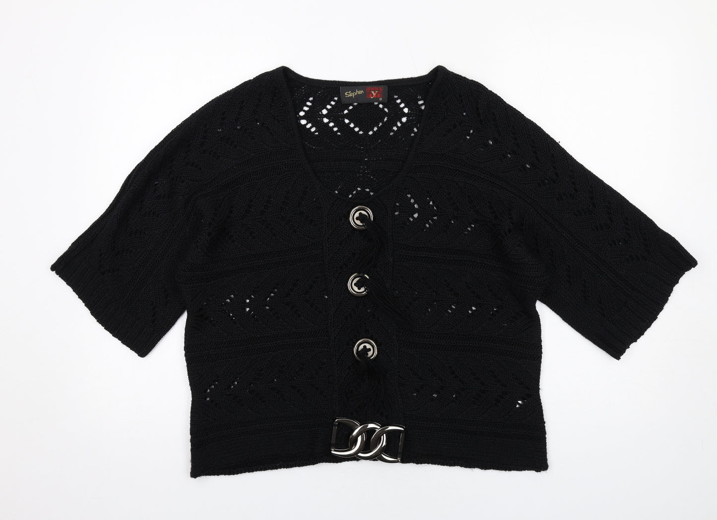 Stephen Y Womens Black V-Neck Acrylic Cardigan Jumper Size L