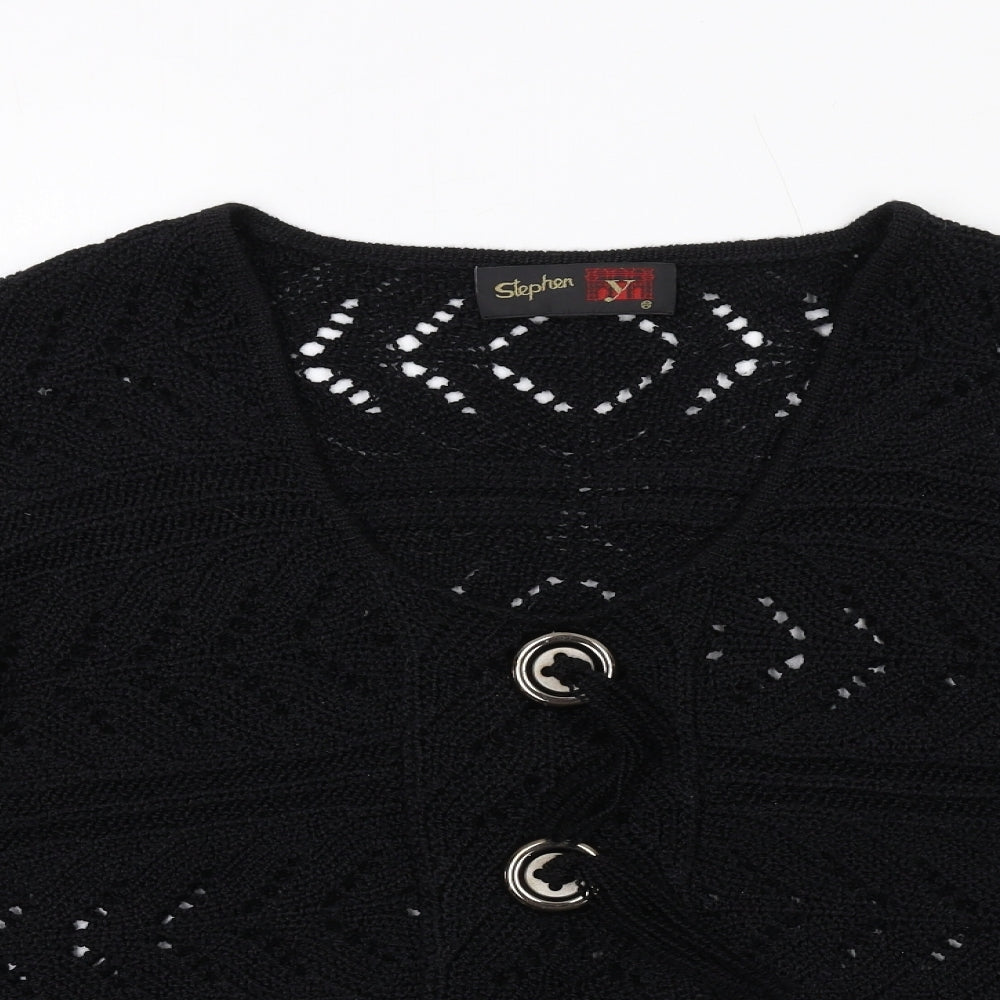 Stephen Y Womens Black V-Neck Acrylic Cardigan Jumper Size L