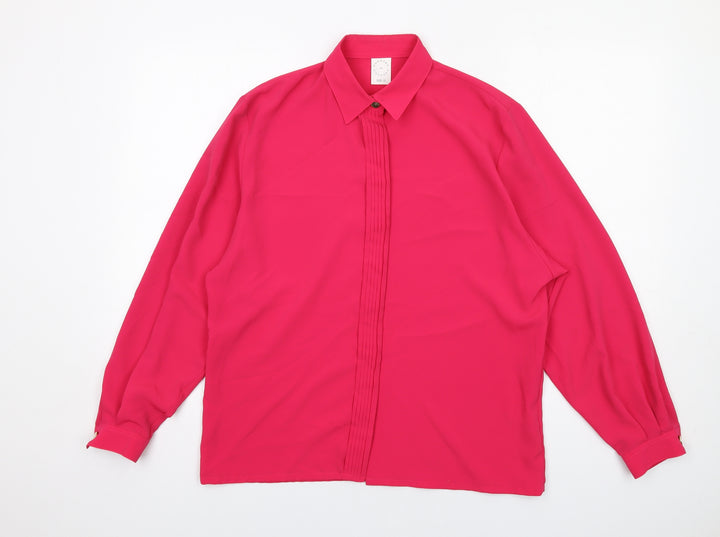 Country Casuals Womens Pink Polyester Basic Button-Up Size 12 Collared