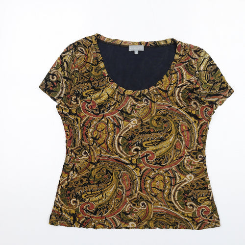 Per Una Womens Multicoloured Paisley Acetate Basic T-Shirt Size 14 Scoop Neck