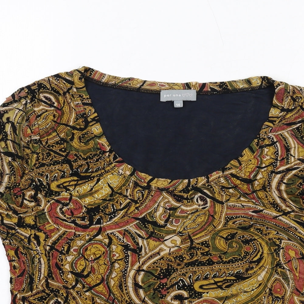 Per Una Womens Multicoloured Paisley Acetate Basic T-Shirt Size 14 Scoop Neck