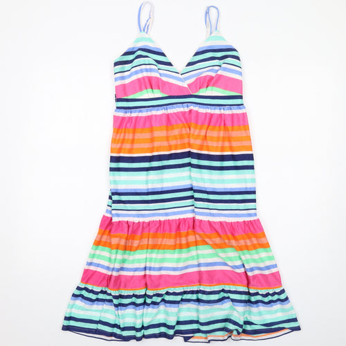 Utam Boutique Womens Multicoloured Striped Viscose Tank Dress Size 10 V-Neck Zip