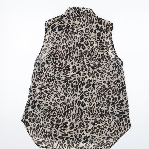 H&M Womens Beige Animal Print Polyester Basic Button-Up Size 14 Collared - Leopard Print