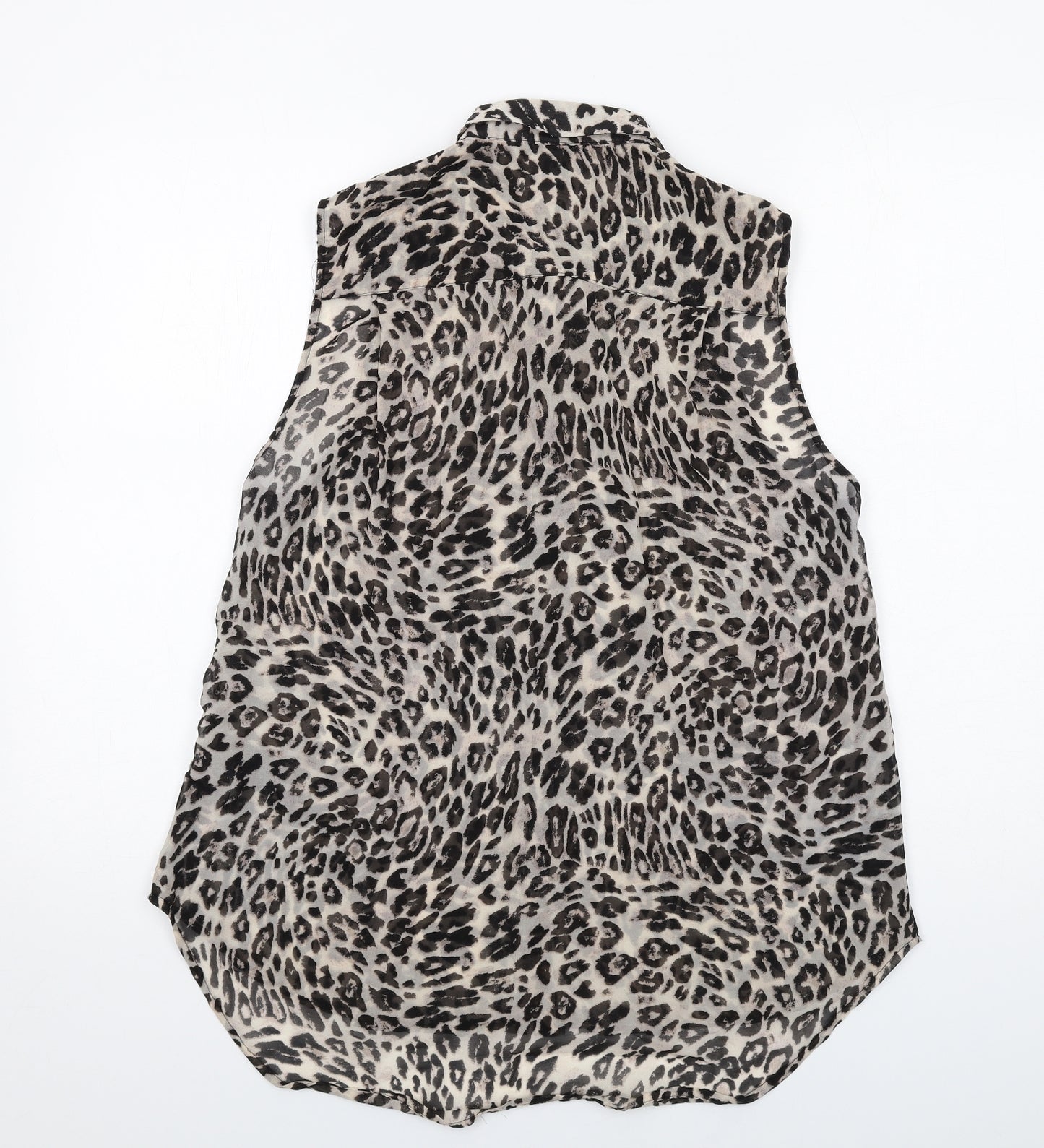 H&M Womens Beige Animal Print Polyester Basic Button-Up Size 14 Collared - Leopard Print