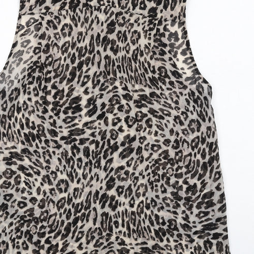 H&M Womens Beige Animal Print Polyester Basic Button-Up Size 14 Collared - Leopard Print
