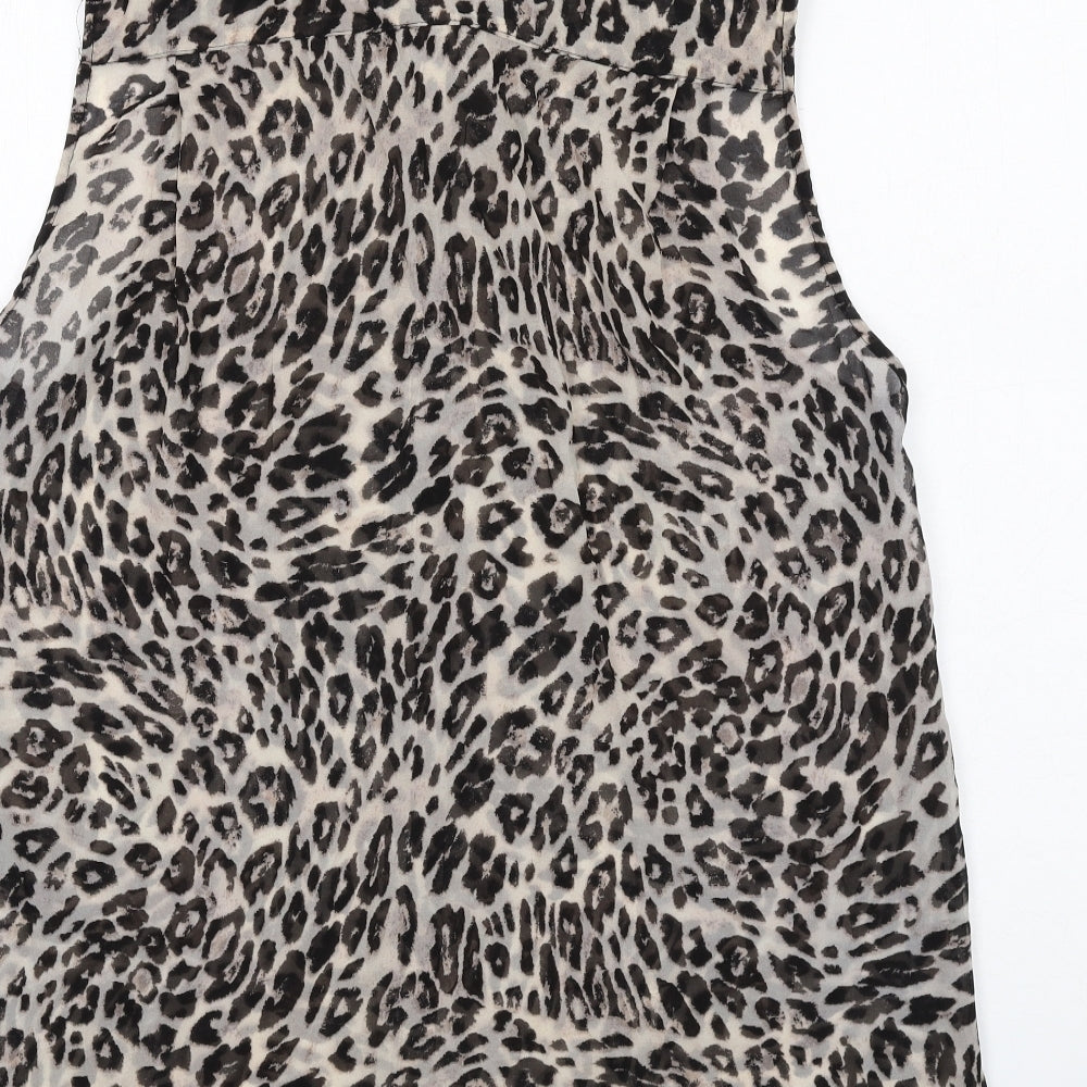 H&M Womens Beige Animal Print Polyester Basic Button-Up Size 14 Collared - Leopard Print