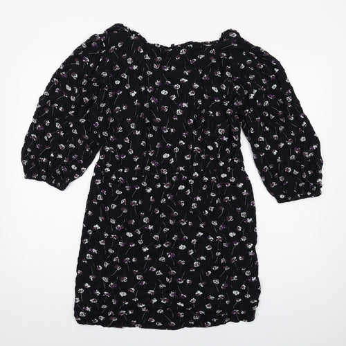 NEXT Womens Black Floral Viscose A-Line Size 16 V-Neck Pullover