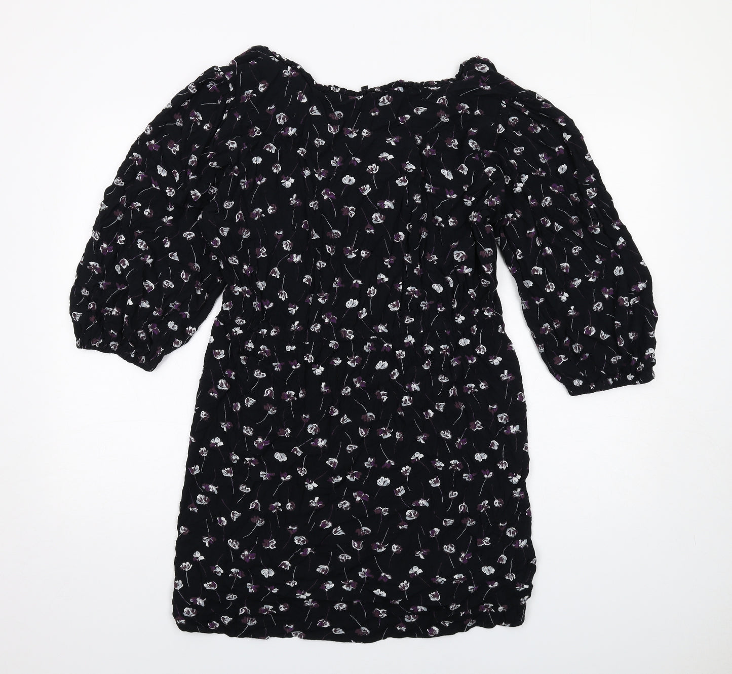 NEXT Womens Black Floral Viscose A-Line Size 16 V-Neck Pullover