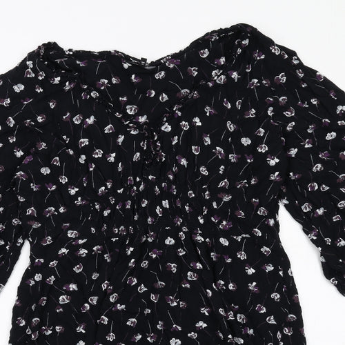 NEXT Womens Black Floral Viscose A-Line Size 16 V-Neck Pullover