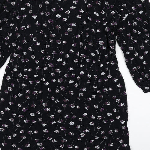 NEXT Womens Black Floral Viscose A-Line Size 16 V-Neck Pullover