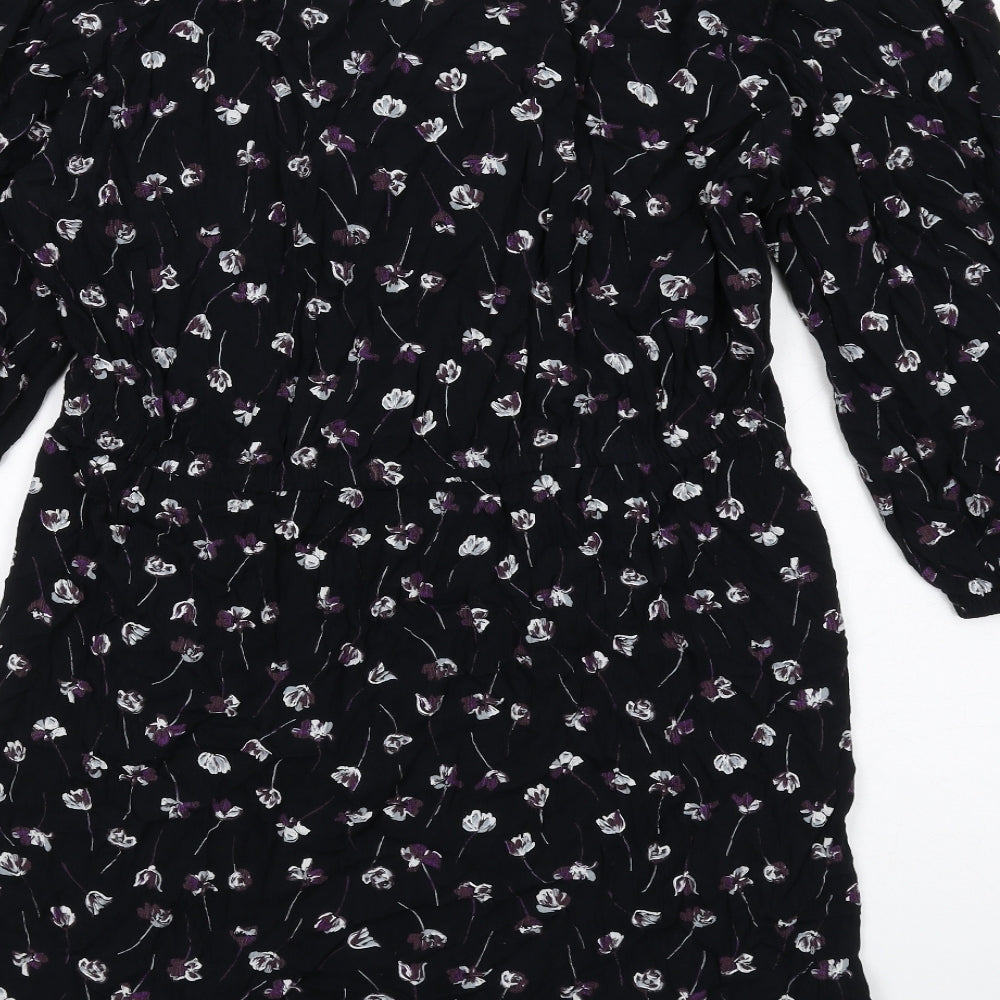 NEXT Womens Black Floral Viscose A-Line Size 16 V-Neck Pullover