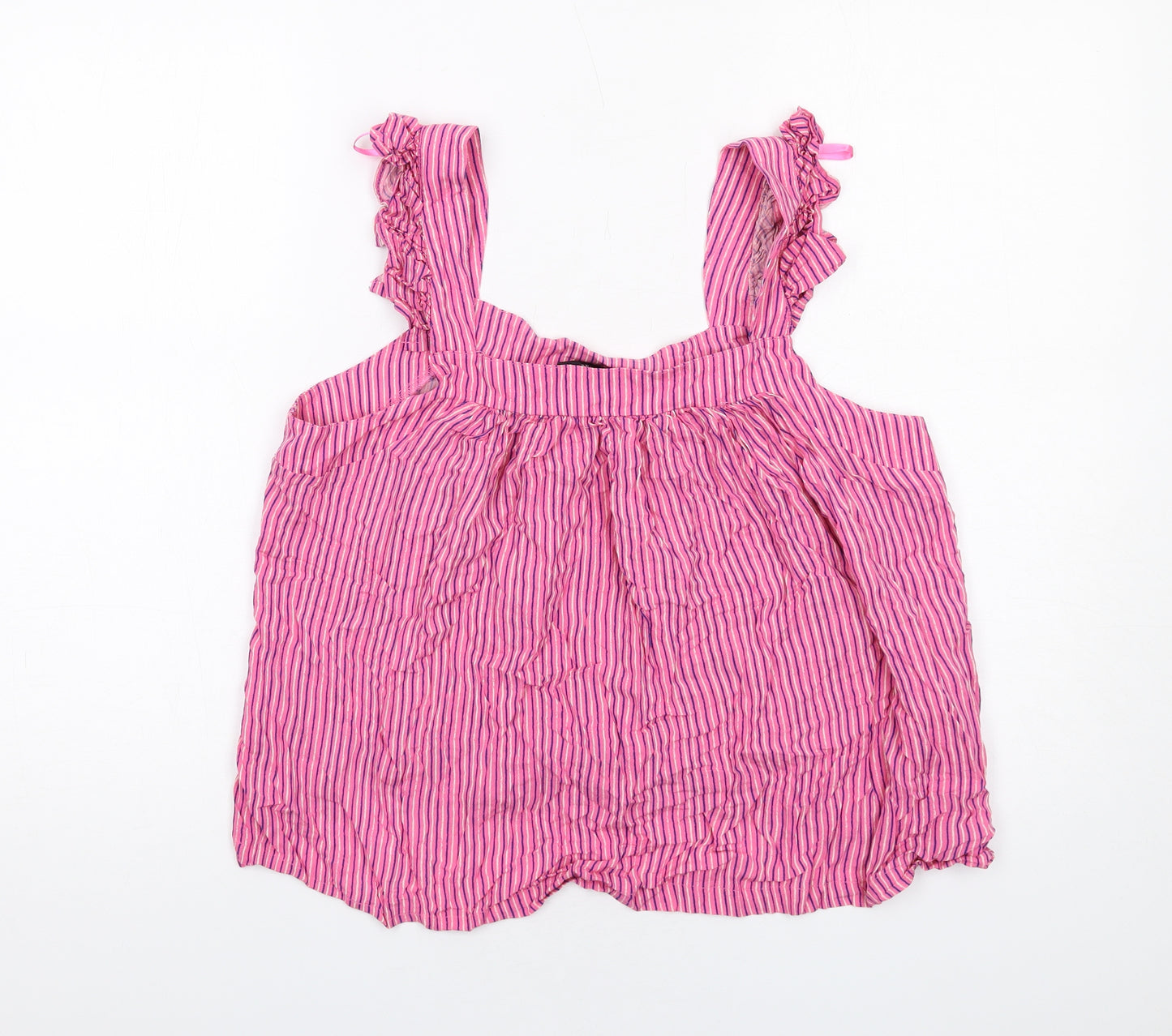 New Look Womens Pink Striped Viscose Basic Tank Size 12 Square Neck