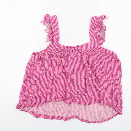 New Look Womens Pink Striped Viscose Basic Tank Size 12 Square Neck