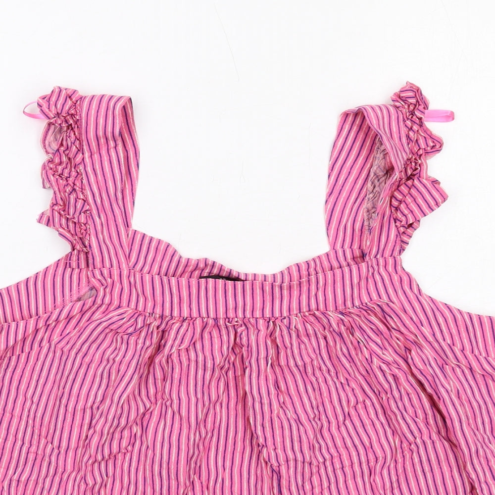 New Look Womens Pink Striped Viscose Basic Tank Size 12 Square Neck