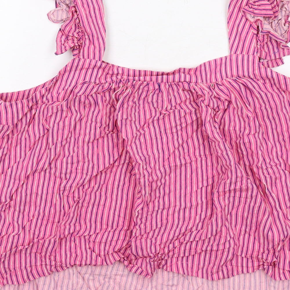 New Look Womens Pink Striped Viscose Basic Tank Size 12 Square Neck
