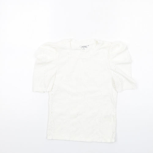 Monki Womens White Polyester Basic Blouse Size XS Crew Neck - Puff Sleeve