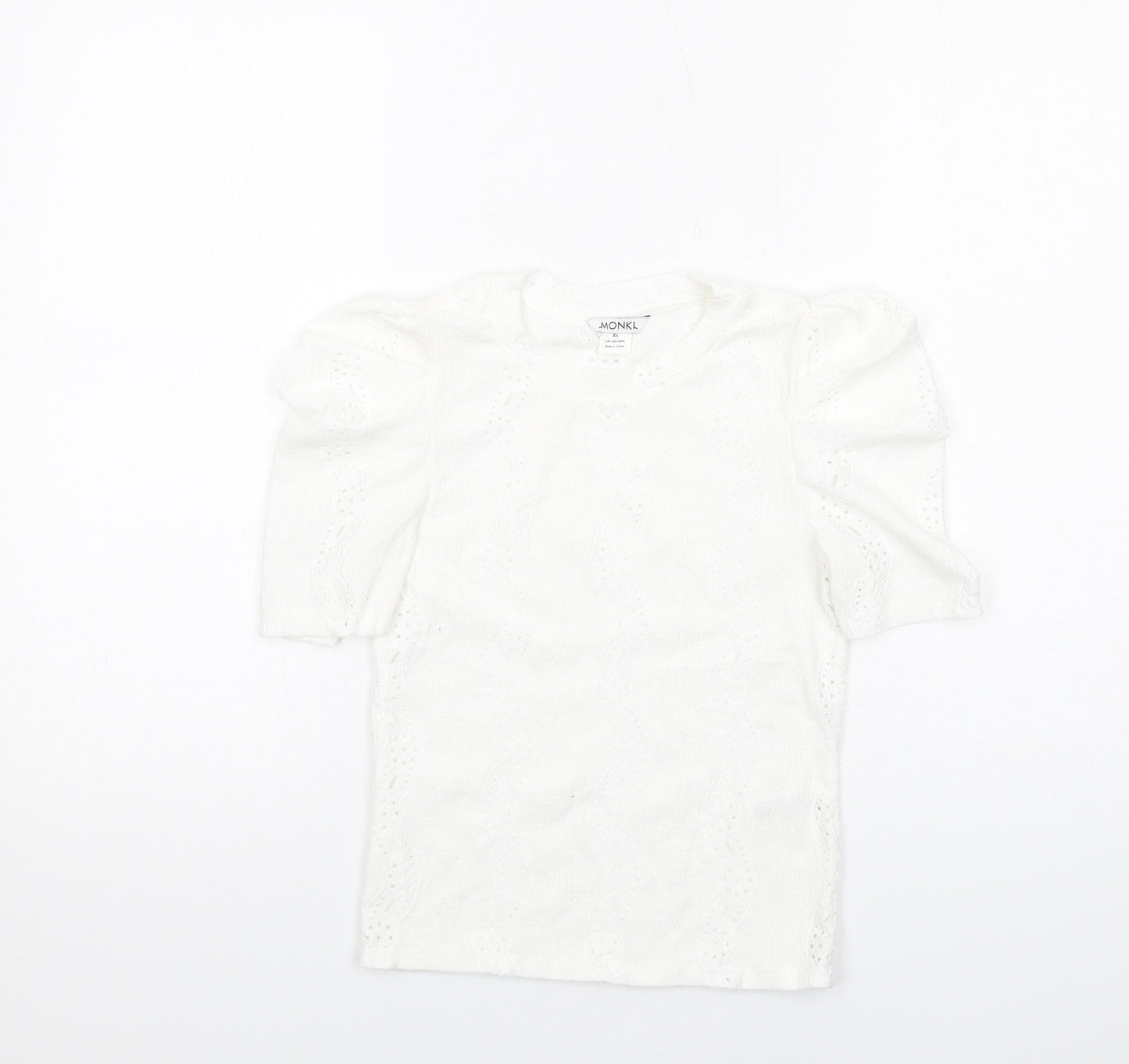 Monki Womens White Polyester Basic Blouse Size XS Crew Neck - Puff Sleeve