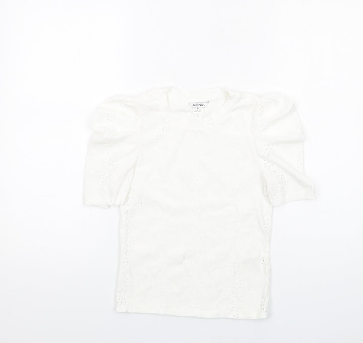Monki Womens White Polyester Basic Blouse Size XS Crew Neck - Puff Sleeve