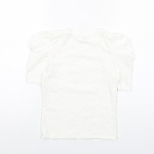 Monki Womens White Polyester Basic Blouse Size XS Crew Neck - Puff Sleeve