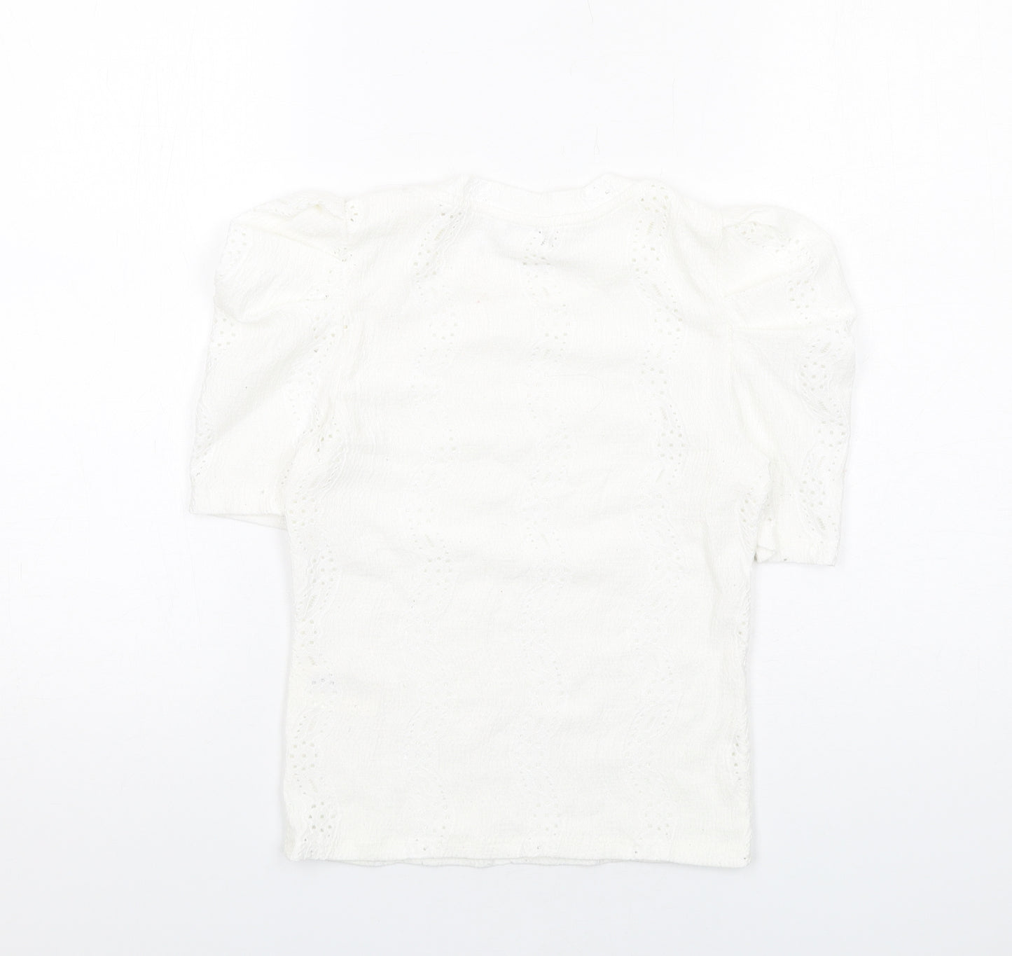 Monki Womens White Polyester Basic Blouse Size XS Crew Neck - Puff Sleeve