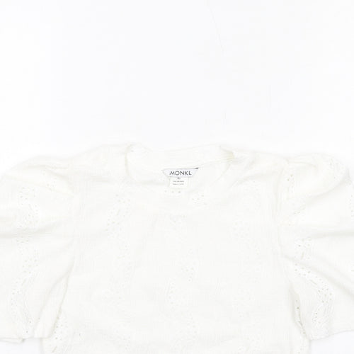 Monki Womens White Polyester Basic Blouse Size XS Crew Neck - Puff Sleeve
