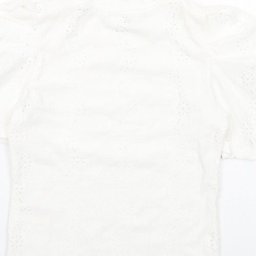 Monki Womens White Polyester Basic Blouse Size XS Crew Neck - Puff Sleeve