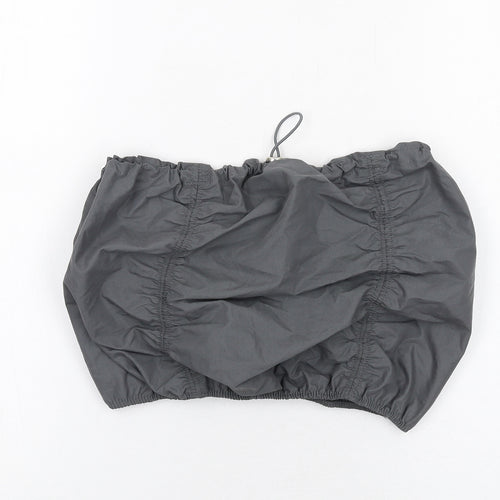 Zara Womens Grey Cotton Cropped Blouse Size S Square Neck - Drawstring Detail Strapless
