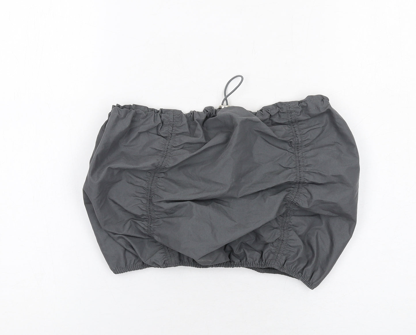 Zara Womens Grey Cotton Cropped Blouse Size S Square Neck - Drawstring Detail Strapless