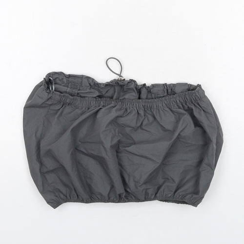 Zara Womens Grey Cotton Cropped Blouse Size S Square Neck - Drawstring Detail Strapless