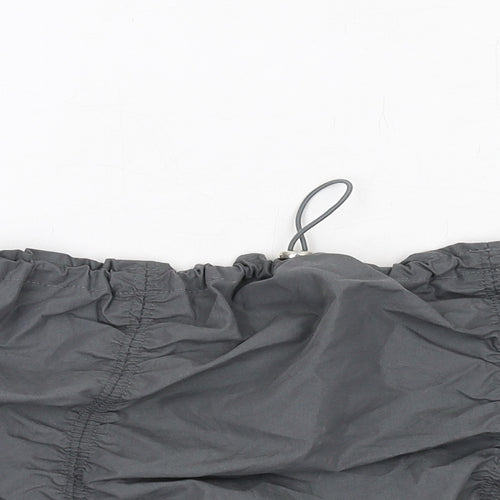 Zara Womens Grey Cotton Cropped Blouse Size S Square Neck - Drawstring Detail Strapless