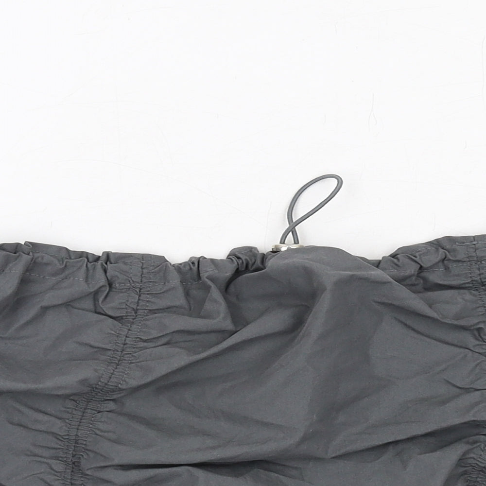 Zara Womens Grey Cotton Cropped Blouse Size S Square Neck - Drawstring Detail Strapless