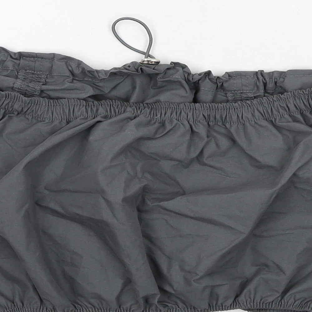 Zara Womens Grey Cotton Cropped Blouse Size S Square Neck - Drawstring Detail Strapless