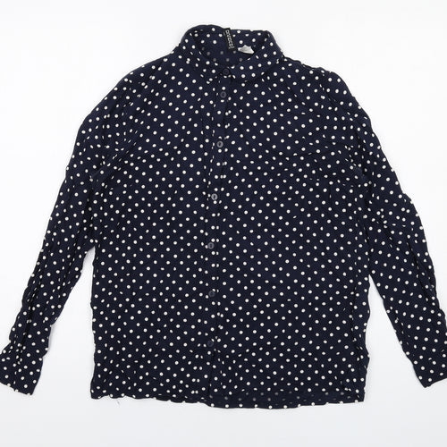 H&M Womens Blue Polka Dot Viscose Basic Button-Up Size 8 Collared