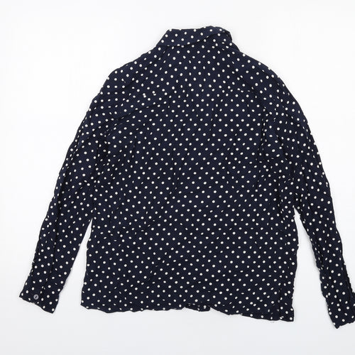 H&M Womens Blue Polka Dot Viscose Basic Button-Up Size 8 Collared