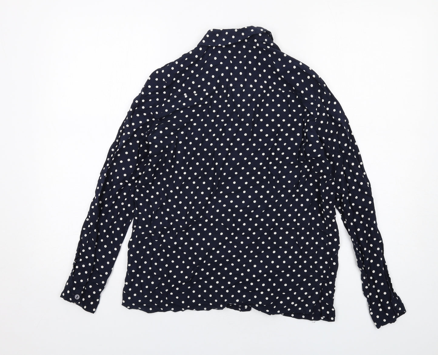 H&M Womens Blue Polka Dot Viscose Basic Button-Up Size 8 Collared