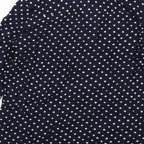 H&M Womens Blue Polka Dot Viscose Basic Button-Up Size 8 Collared