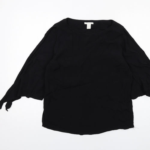 H&M Womens Black Viscose Basic Blouse Size 10 Boat Neck
