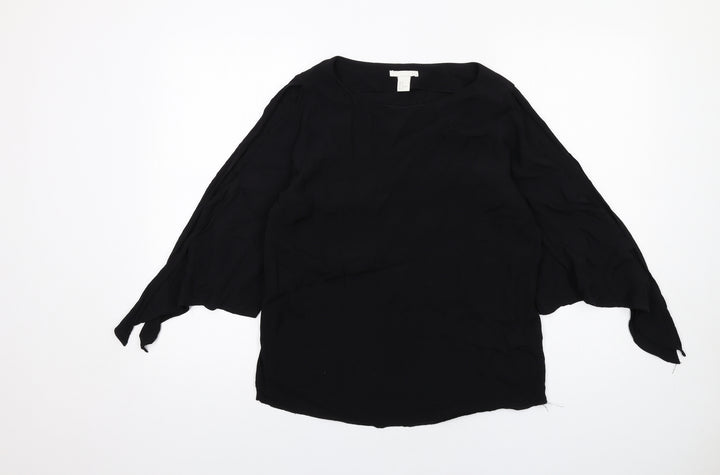 H&M Womens Black Viscose Basic Blouse Size 10 Boat Neck