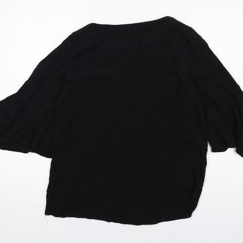 H&M Womens Black Viscose Basic Blouse Size 10 Boat Neck
