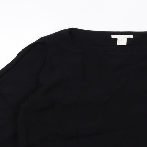 H&M Womens Black Viscose Basic Blouse Size 10 Boat Neck