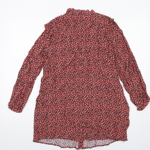 Zara Womens Red Floral Viscose A-Line Size M V-Neck Button